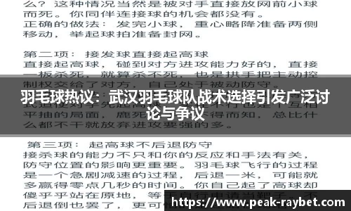 羽毛球热议：武汉羽毛球队战术选择引发广泛讨论与争议